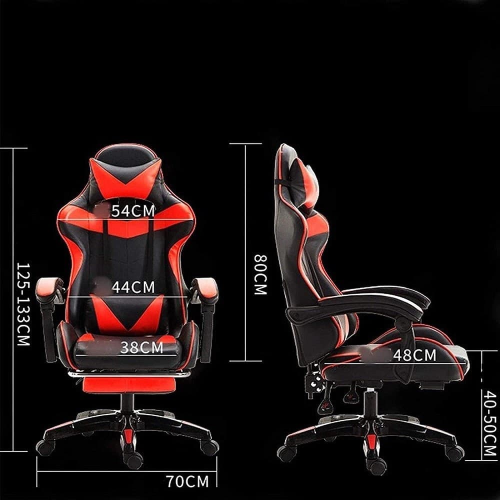 SEDIA POLTRONA GAMING UFFICIO CASA IN ECOPELLE CUSCINO LOMBARE POGGIATESTA PIEDI ROSSA - 3