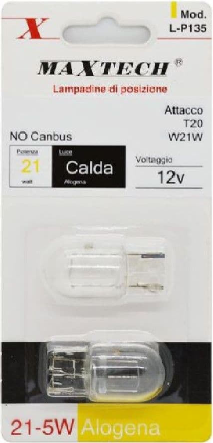 LAMPADINE DI POSIZIONE AUTO T20/W21W 12V 21W LUCE CALDA ALOGENA NO CANBUS L-P135 - 3