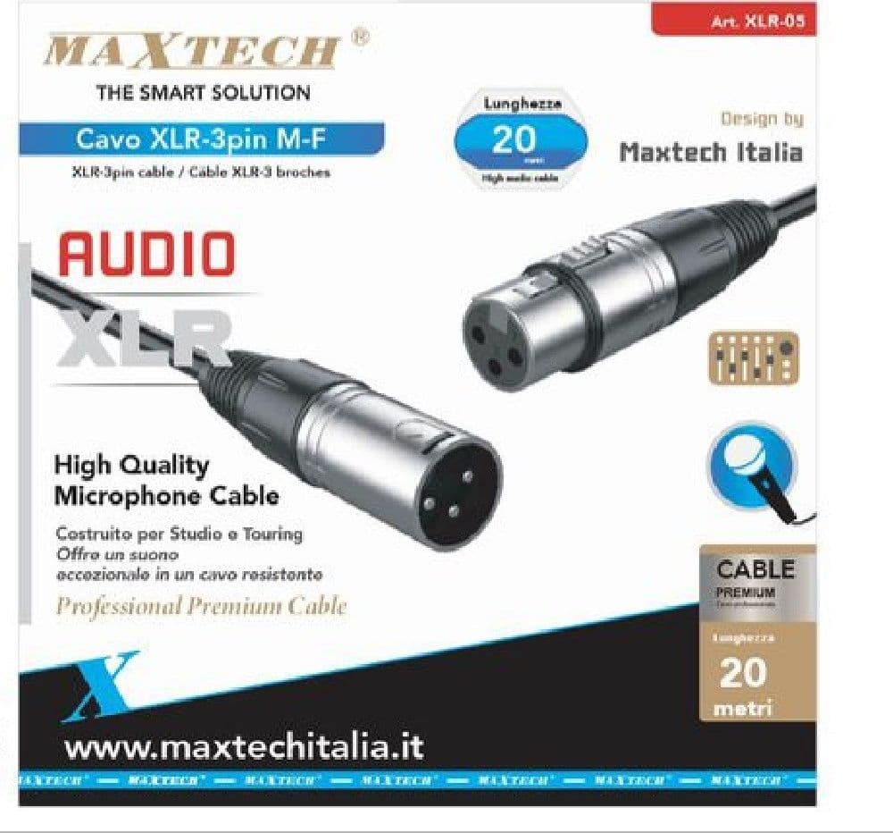 CAVO XLR MASCHIO / FEMMINA 3 PIN AUDIO PROLUNGA PER MICROFONO DA 20 METRI XLR-05 - 3