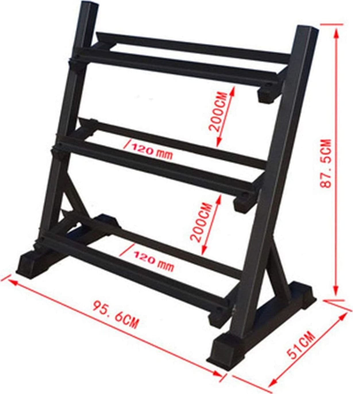 RASTRELLIERA SUPPORTO RACK STAND PER MANUBRI NERO A 3 RIPIANI LIVELLI HOME GYM - 4