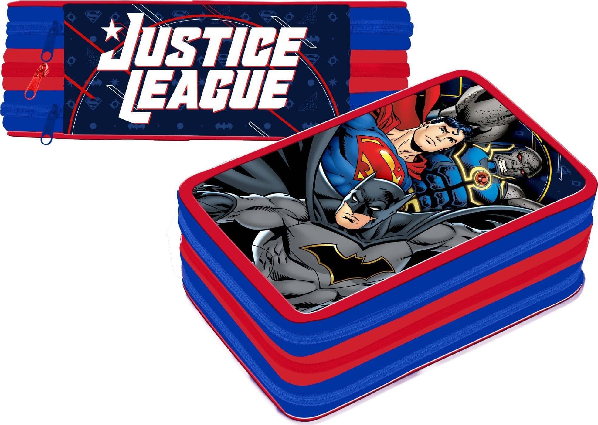 ASTUCCIO 3 ZIP CERNIERE PORTAPASTELLI MATITE SCUOLA ELEMENTARE JUSTICE LEAGUE