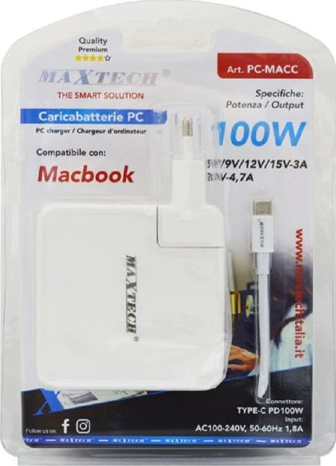 CARICABATTERIE PC COMPATIBILE PER MACBOOK CON CONNETTORE TYPE-C PD100W PC-MACC - 3