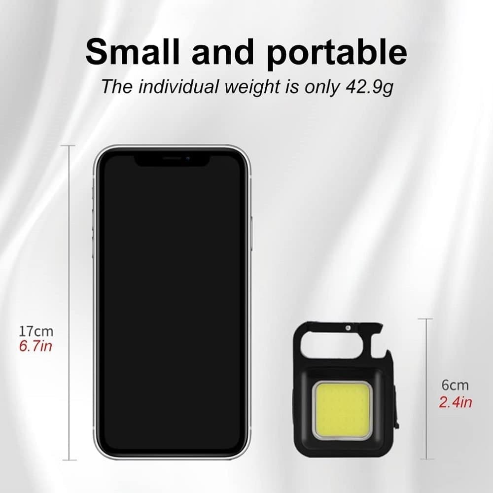 MINI TORCIA PORTATILE COB RICARICABILE PORTACHIAVI MULTIFUNZIONE EMERGENZA PESCA - 9