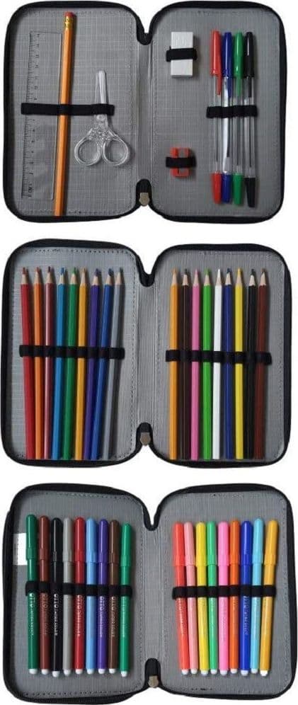 ASTUCCIO SCUOLA OVERLOOK MULTISCOMPARTO 3 ZIP PORTACOLORI PENNARELLI PENNE - 4