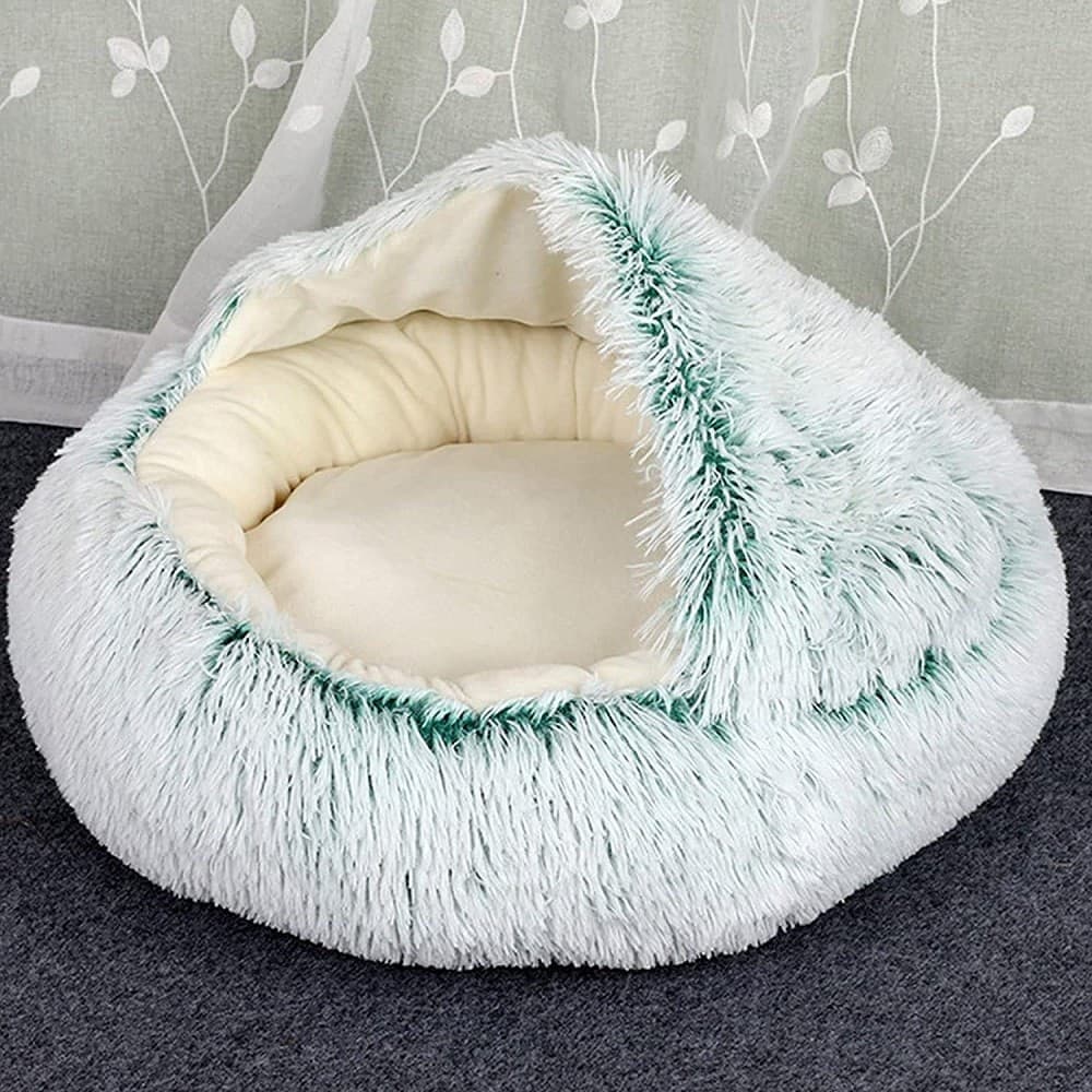 SACCO A PELO SEMICHIUSO IN PELLICCIA SINTETICA MORBIDO PER GATTI CANI VERDE 40CM - 4