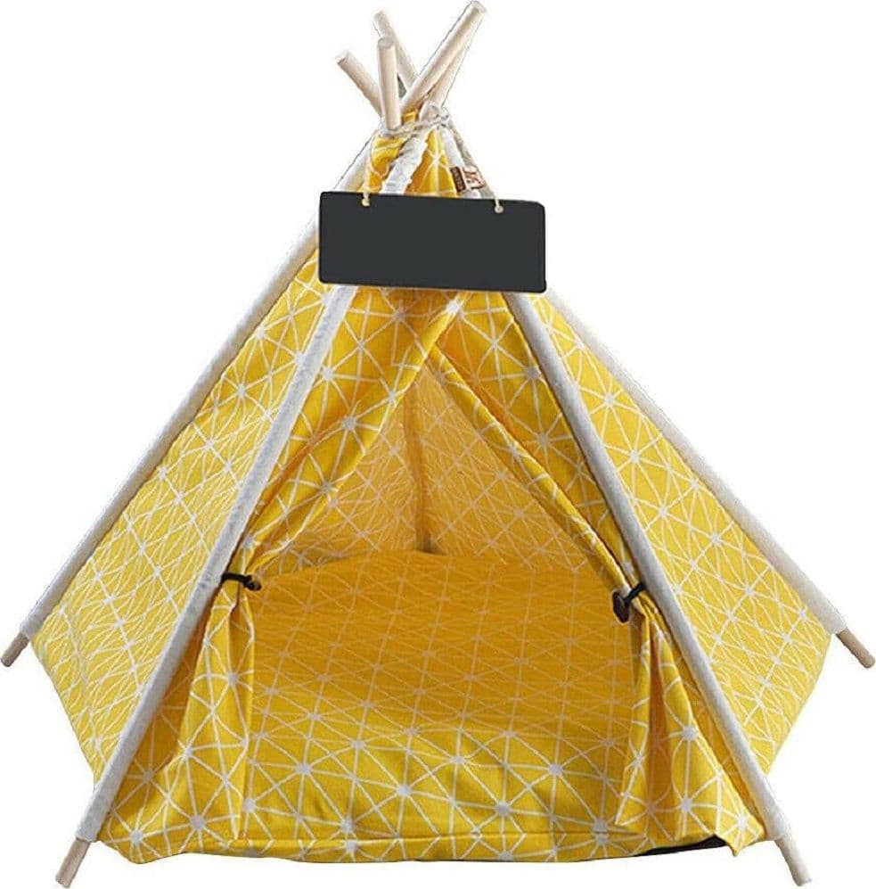 TENDA CUSCINO PIEGHEVOLE GIALLO GRANDE ANIMALI DOMESTICI GATTO CANE 50X50X70CM - 2