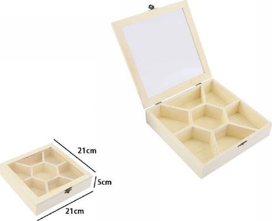SCATOLA PORTAGIOIE IN LEGNO CON BACHECA 7 POSTI SCOMPARTI VETRINA 74028A LY-1417