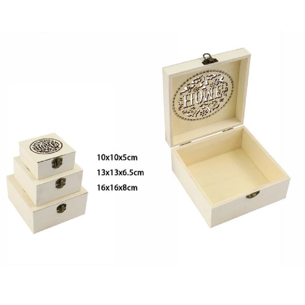 SET 3 PZ SCATOLE LEGNO DECOUPAGE PORTAGIOIE INCISE HOME SCATOLA COFANETTO 74010A