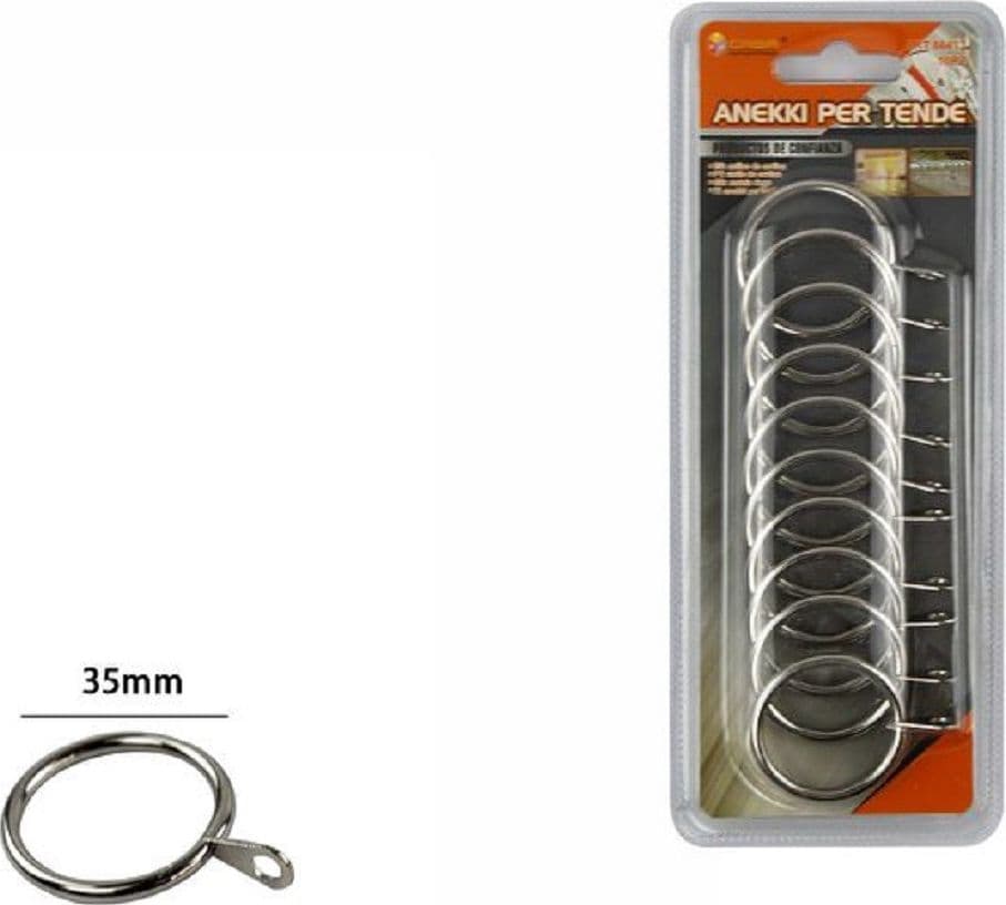 SET 10 PEZZI ANELLI IN METALLO PER ASTA TENDE TENDA COLORE CROMO 35MM 66413