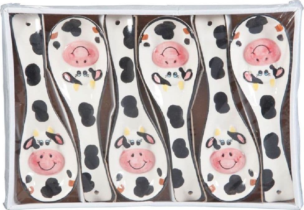 SET 6 PEZZI POGGIAMESTOLI POGGIA MESTOLO IN CERAMICA BIANCA MUCCA CUCINA 135516 - 1