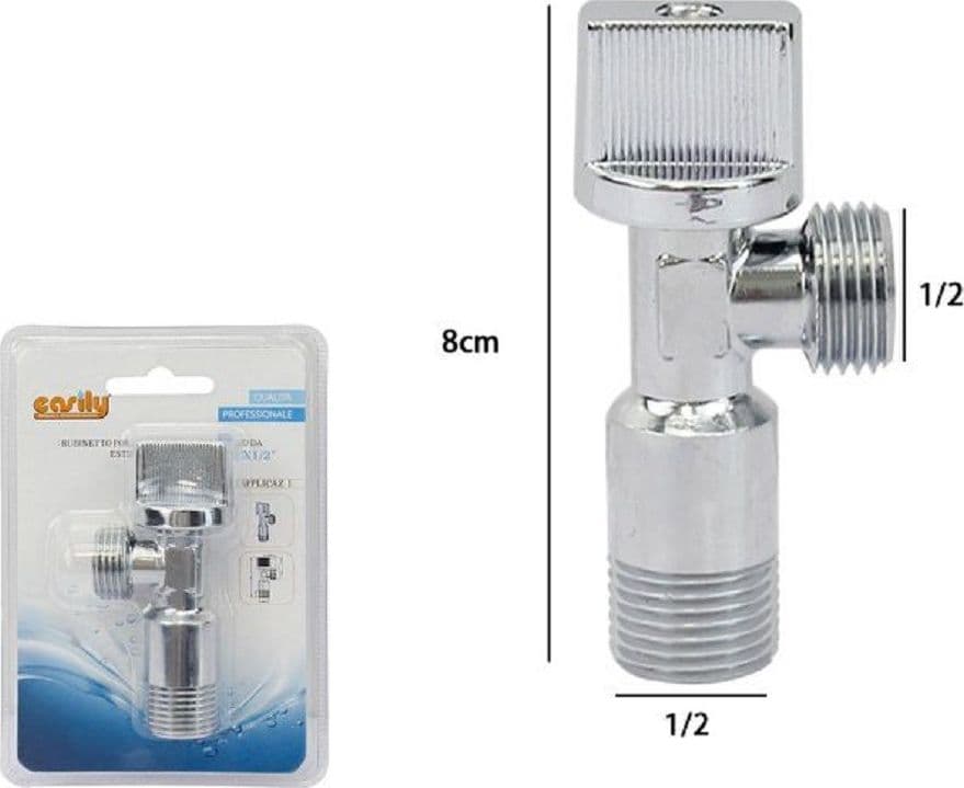 RUBINETTO SOTTOLAVABO CROMATO 1/2 1/2 SOTTO LAVANDINO 8CM CROMO VALVOLA 59985 - 2