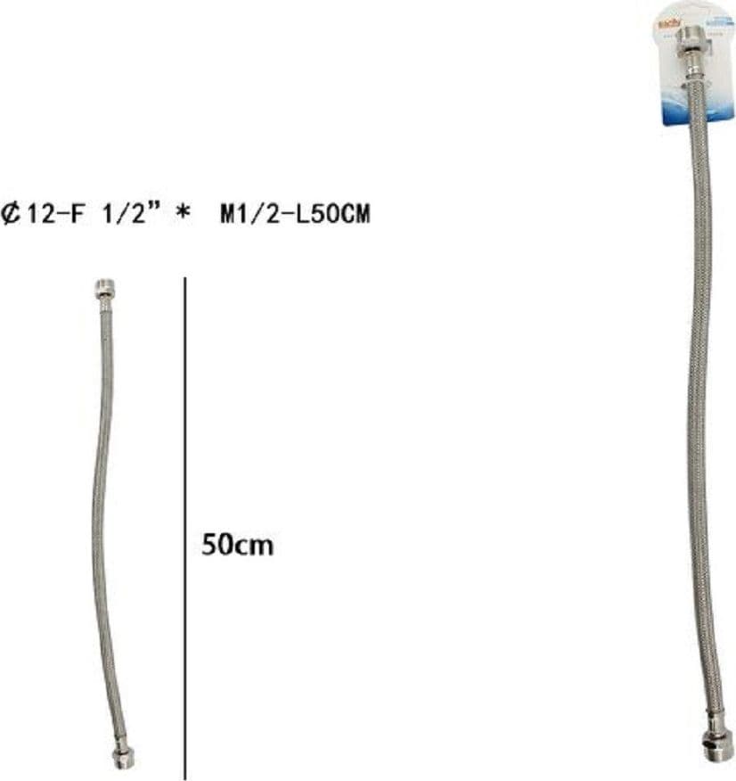 TUBO FLESSIBILE FLESSIBILI RUBINETTO MISCELATORE ACQUA 50 CM F 1/2 X M1/2 69398 - 2