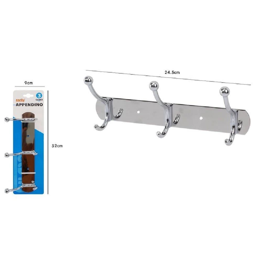 APPENDINO APPENDI ABITI MULTIUSO CON 3 GANCI FINITURA CROMO LUCIDO 24,5 CM 52670 - 2