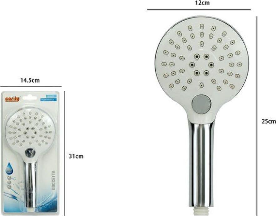 DOCCETTA SOFFIONE DOCCIA BAGNO CORNETTA PULSANTE ROTONDO MODERNO 12X25 CM 79369 - 2