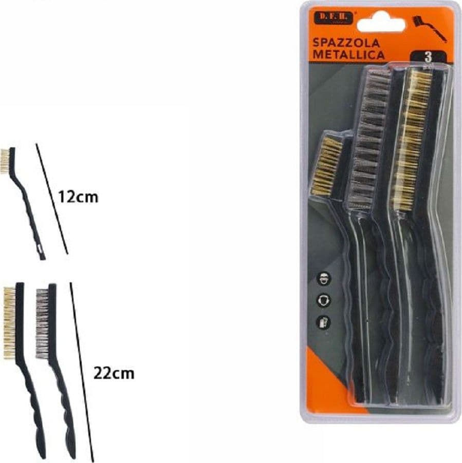 SET 3 PZ SPAZZOLA METALLICHE PER FERRO METALLO 2 LUNGHE 22CM 1 CORTA 12CM 07056