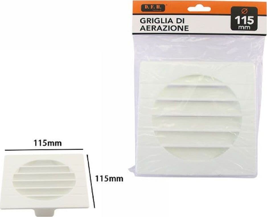GRIGLIA DI VENTILAZIONE QUADRATA PLASTICA 115MM ASPIRAZIONE ARIA AERAZIONE 71399