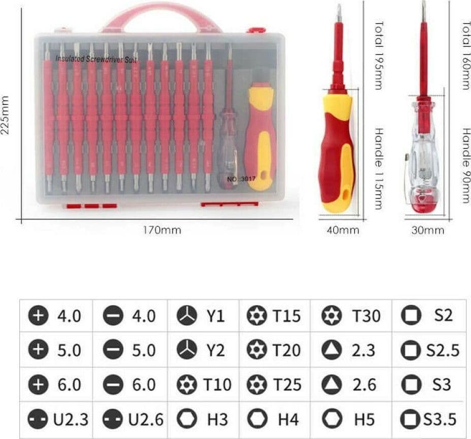 KIT 26 PZ CACCIAVITI GIRAVITI PER ELETTRICISTA MODULARI CON CERCAFASE A.3017 - 7