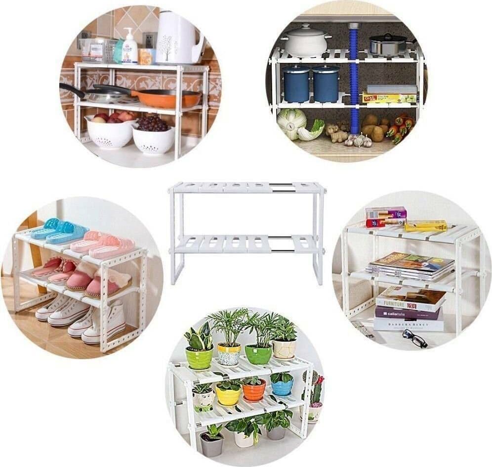 SCAFFALE SOTTO LAVABO CUCINA 2 RIPIANI SALVASPAZIO REGOLABILE 38X26X50-70CM 5818 - 5