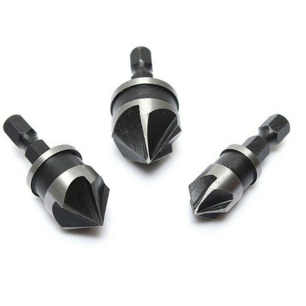 3 PZ PUNTA TRAPANO FLAUTO SVASATORE FRESA HSS 12 16 19MM LEGNO METALLO PLASTICA - 4