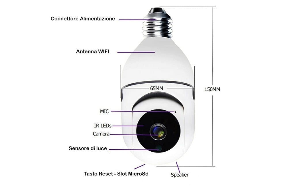 TELECAMERA IP CAM LAMPADINA DA INTERNO 360° WIFI E27 VIDEOSORVEGLIANZA JT8177 - 5