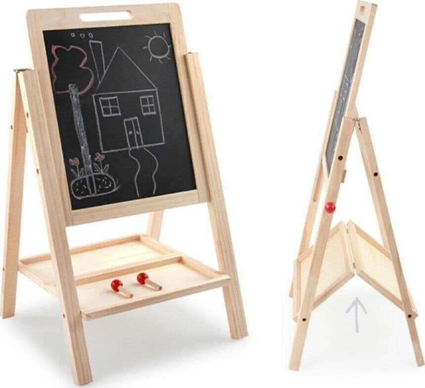 LAVAGNA 2 LATI IN LEGNO PER BAMBINI CAVALLETTO PITTORE GESSETTI PENNARELLI SCUOLA - 3