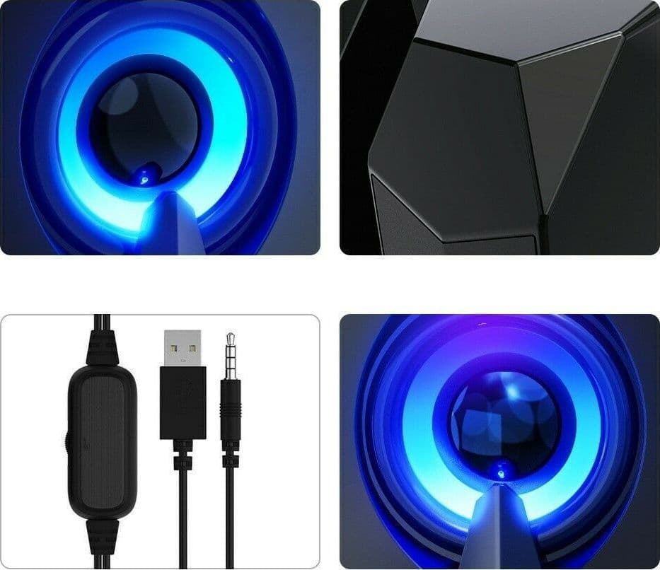CASSE AUDIO 2.0 AUX USB PC ALTOPARLANTI PER NOTEBOOK 3 W X 2 LUCE RGB AB-D377 - 4