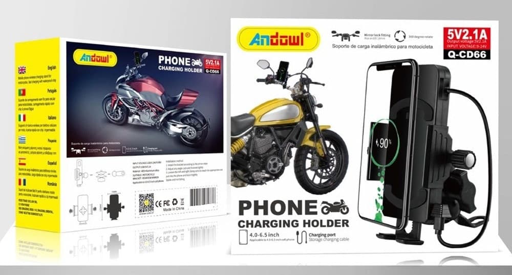 SUPPORTO PORTA CELLULARE CON PRESA USB PER MOTO BICI RICARICA 5V 2.1A Q-CD66 - 4