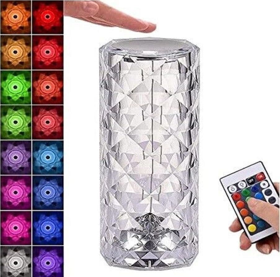 LAMPADA DA TAVOLO LED RICARICABILE USB EFFETTO CRISTALLO TOUCH RGB E TELECOMANDO - 3