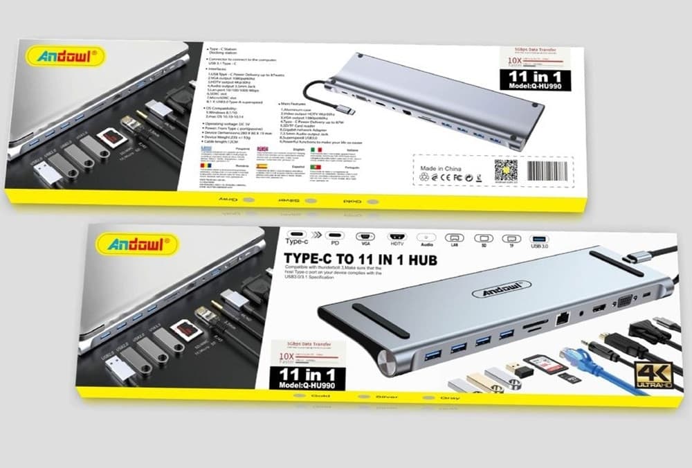 HUB 11 IN 1 USB TYPE C ADATTATORE CON HDMI 4K VGA ETHERNET LAN SD AUDIO PD HU990 - 4