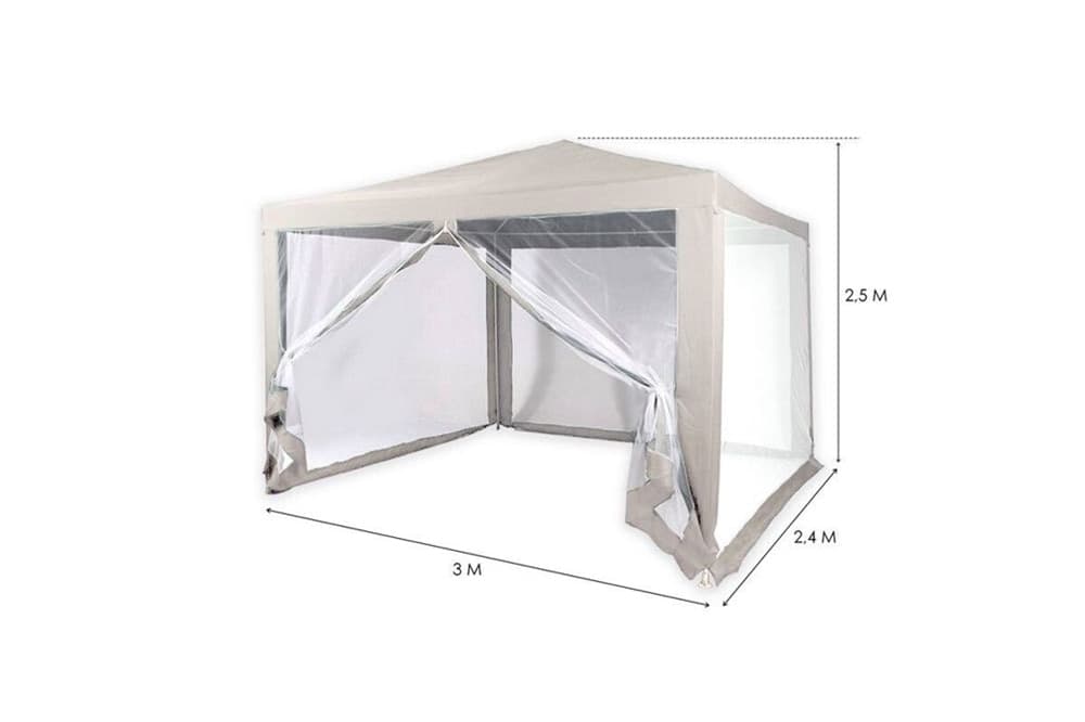 GAZEBO 2,4 X 3 X 2,50 M TENDONE GIARDINO TELO BIANCO IMPERMEABILE CON ZANZARIERA - 2