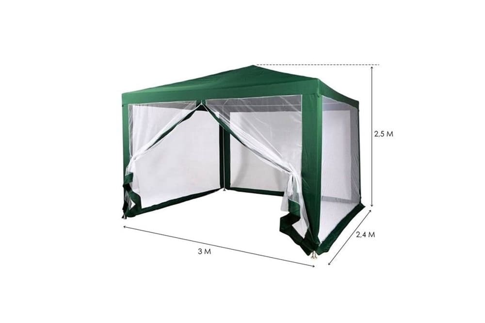 GAZEBO 2,4 X 3 X 2,50 MT TENDONE GIARDINO TELO VERDE IMPERMEABILE CON ZANZARIERA - 2