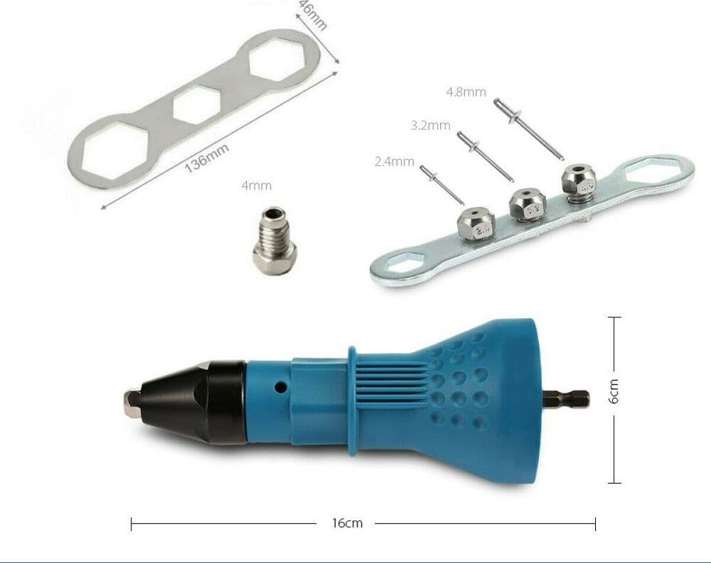 KIT CONVERSIONE DA TRAPANO AVVITATORE A RIVETTATRICE TESTINE DA 2.4 3.2 4.0 4.8 - 3
