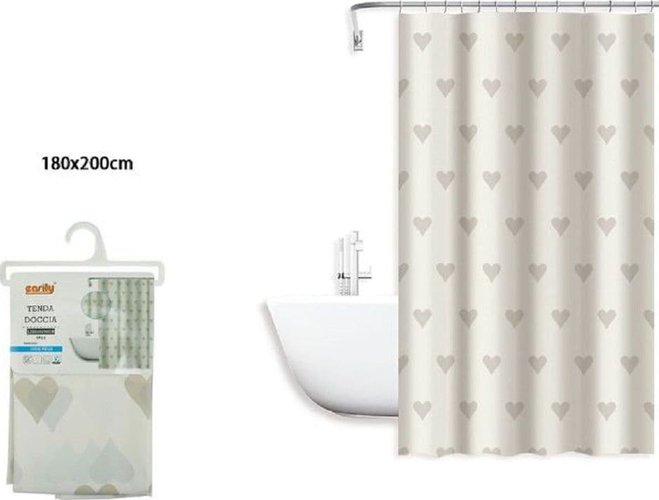 TENDA MODERNA DOCCIA VASCA BAGNO IMPERMEABILE PVC 12 GANCI CUORI 180X200CM 79228 - 2