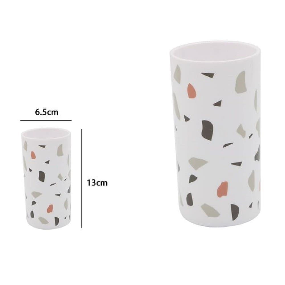 BICCHIERE PORTA SPAZZOLINO GRANIGLIA BIANCO MULTICOLORE PLASTICA 13X6.5CM 69840 - 2
