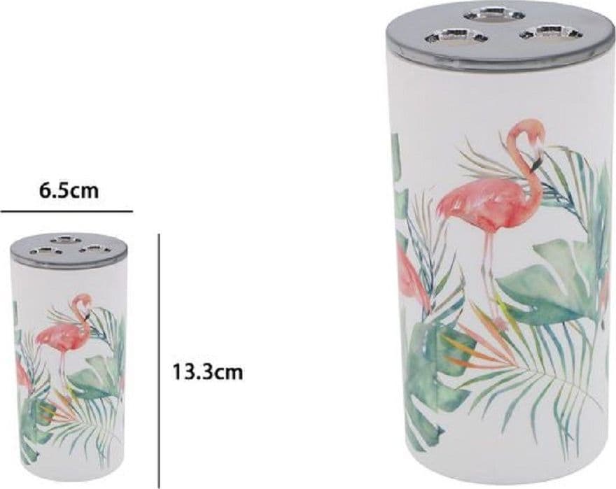BICCHIERE PORTASPAZZOLINO 3 FORI FENICOTTERI IN PLASTICA ACCESSORIO BAGNO 69965 - 2
