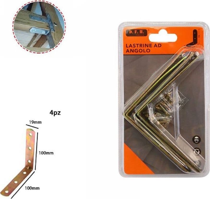 SET 4 PEZZI LASTRINE LASTRINA AD ANGOLO 100X100MM SOSTEGNO STAFFA ANGOLARE 07619