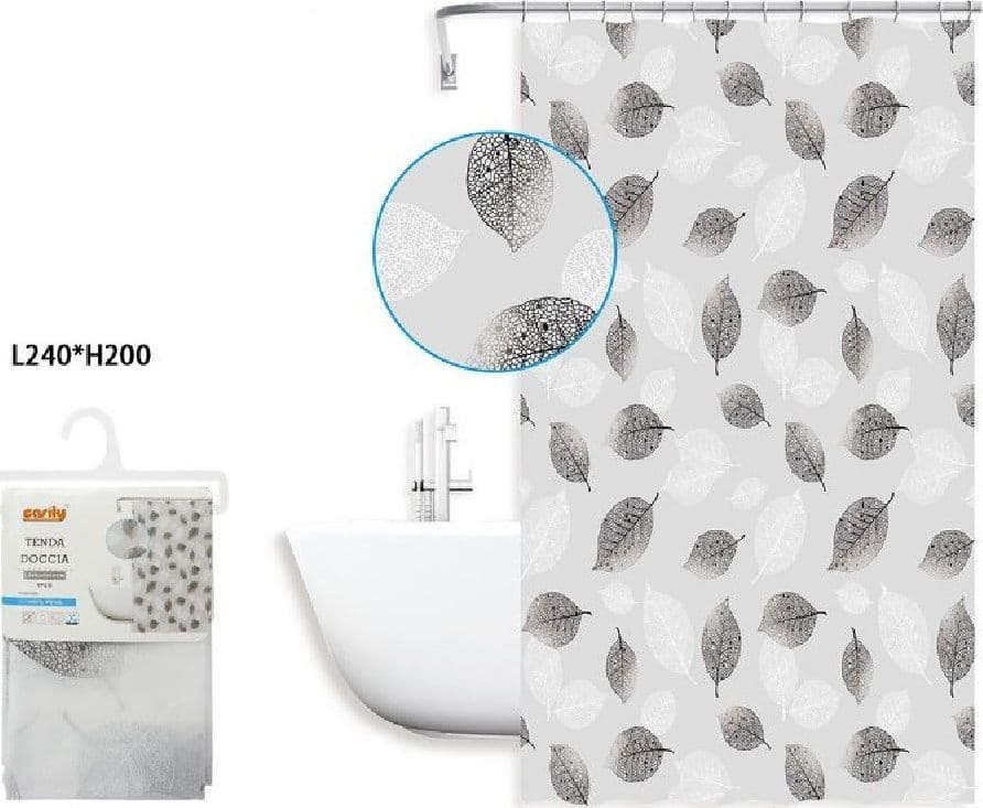 TENDA DOCCIA VASCA BAGNO 240 X 200CM PEVA FANTASIA CON FOGLIE IMPERMEABILE 59808 - 2