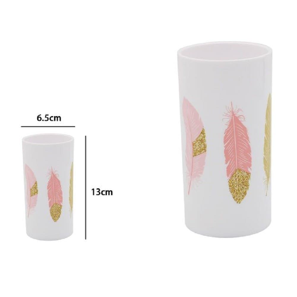 BICCHIERE PORTA SPAZZOLINO CON PIUME BIANCO IN PLASTICA ACCESSORIO BAGNO 69799 - 2