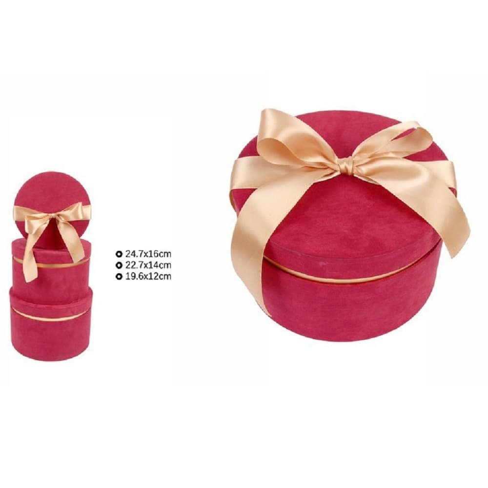 SET 3PZ SCATOLE SCATOLA BOX PER REGALI VARIE MISURE MATRIOSKA TONDE ROSSO 71945