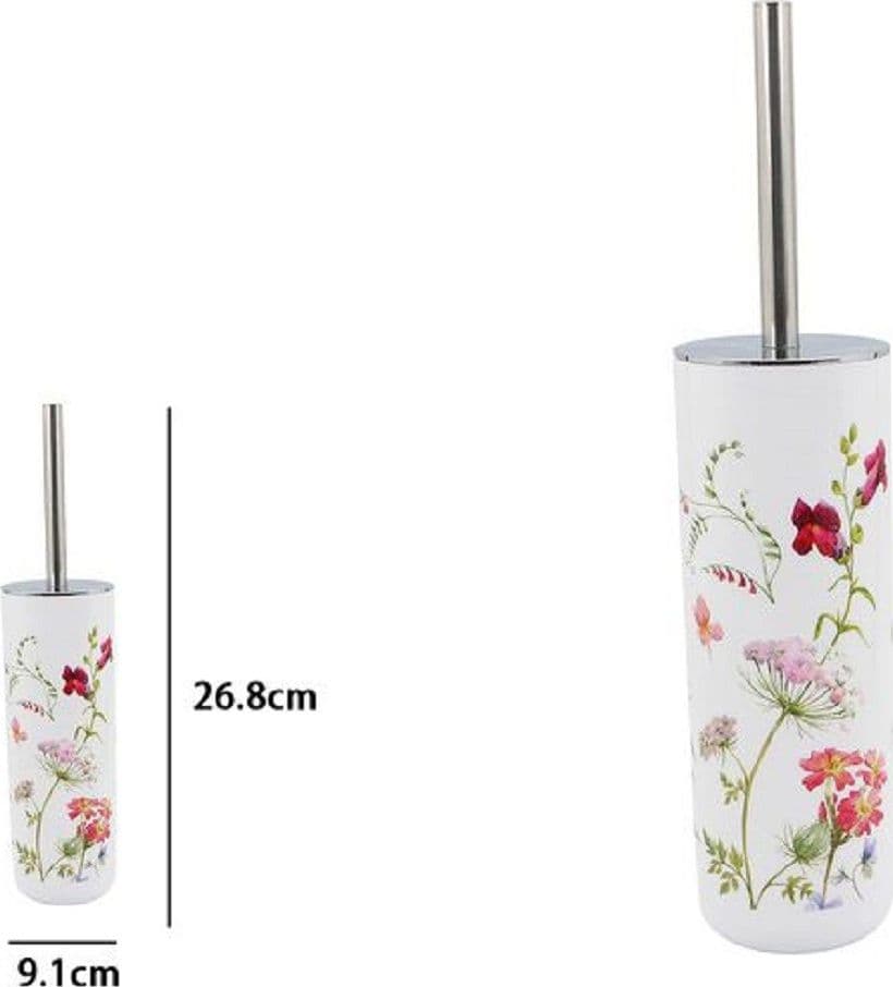 PORTASCOPINO IN PLASTICA BIANCO 9.1X26.8CM SCOPINO BAGNO WC TOILETTE FIORI 69926 - 2
