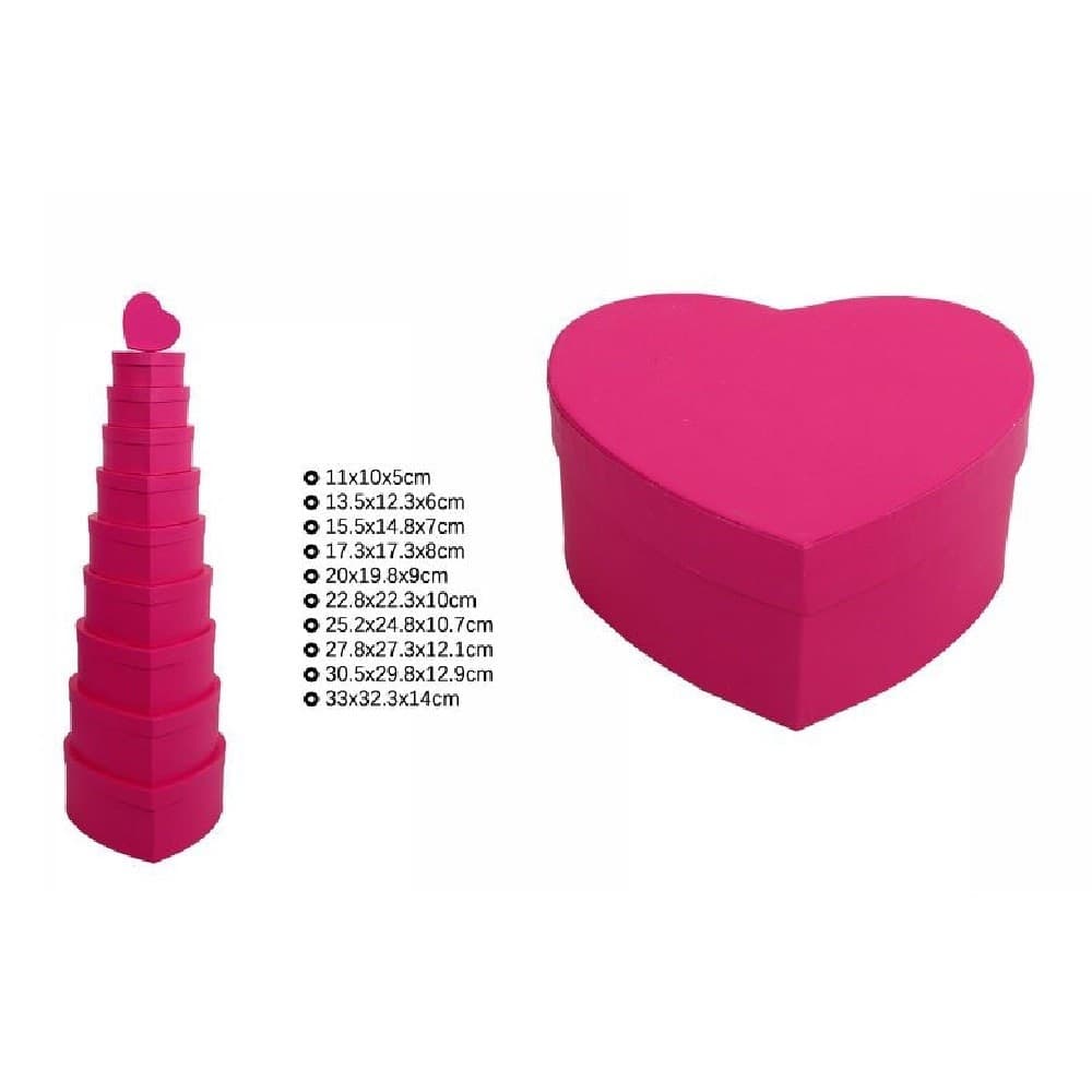 SET 10 PZ SCATOLE BOX PER REGALI VARIE MISURE MATRIOSKA FORMA CUORE FUCSIA 71957