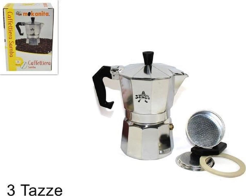 CAFFETTIERA MOKA MACCHINETTA CAFFE’ ESPRESSO CLASSICA MISURA 3 TAZZE CON RICAMBI