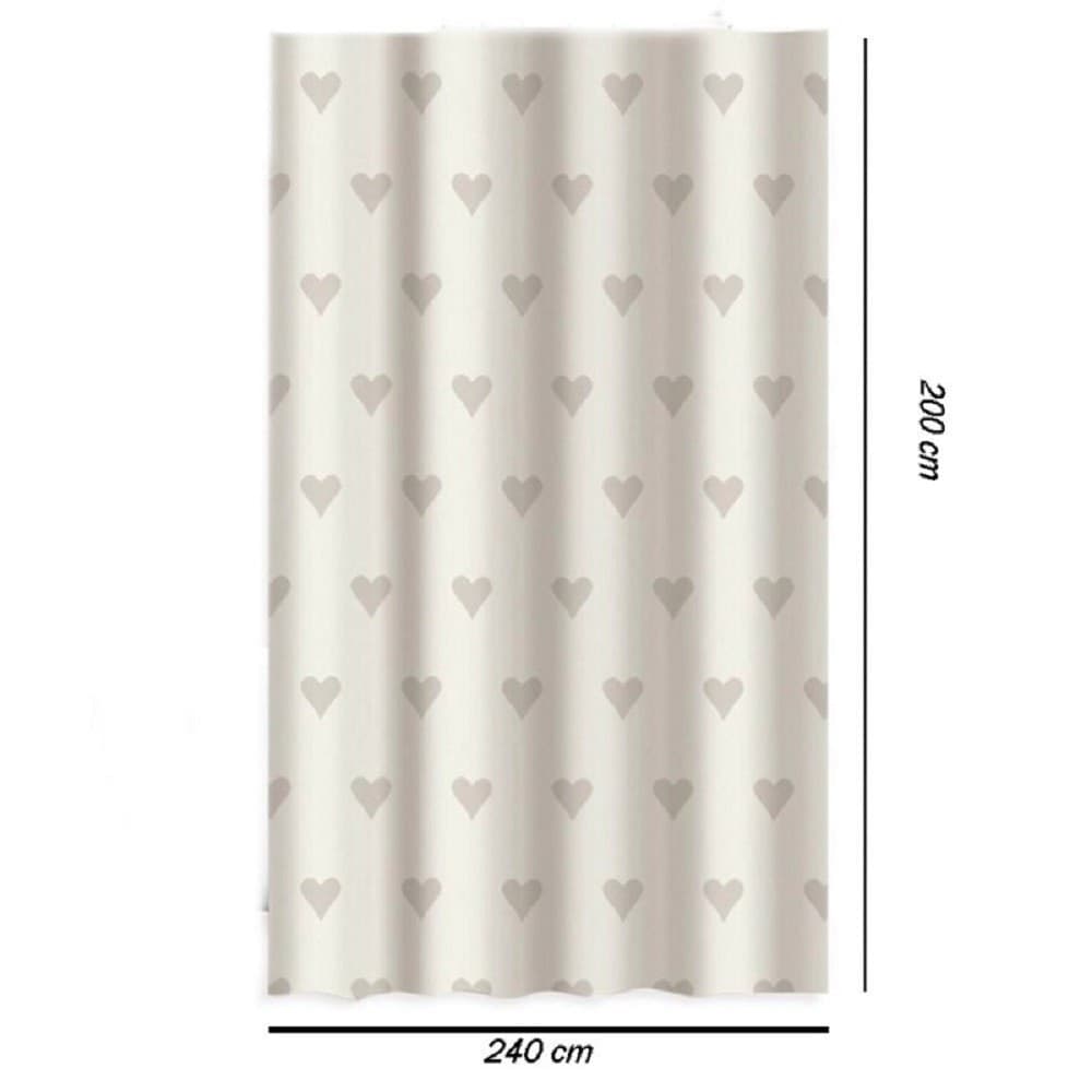 TENDA MODERNA DOCCIA VASCA BAGNO IMPERMEABILE PVC 12 GANCI CUORI 200X240CM 79229 - 3