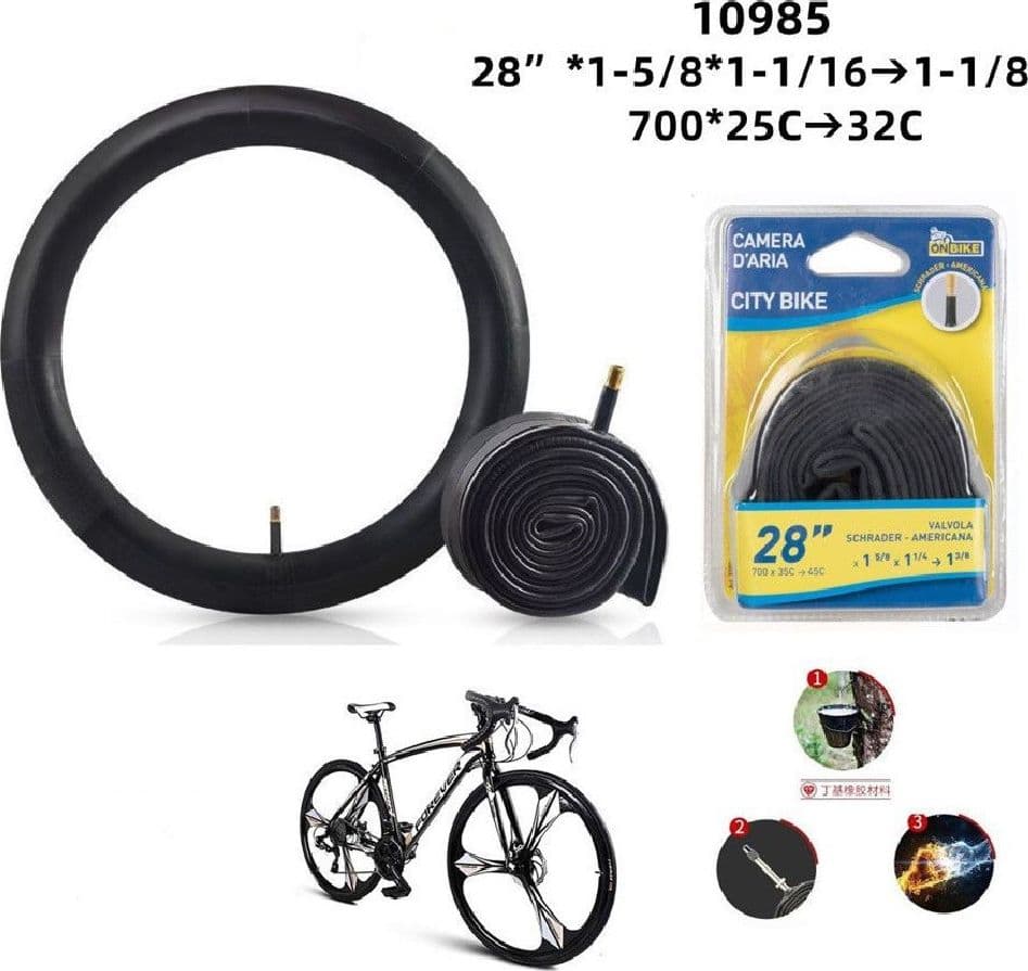 CAMERA D'ARIA BICI 28" 700 X 25C 32C X1 5/8 X1 1/16 1 1/8 VALVOLA SCHRADER 10985 - 2