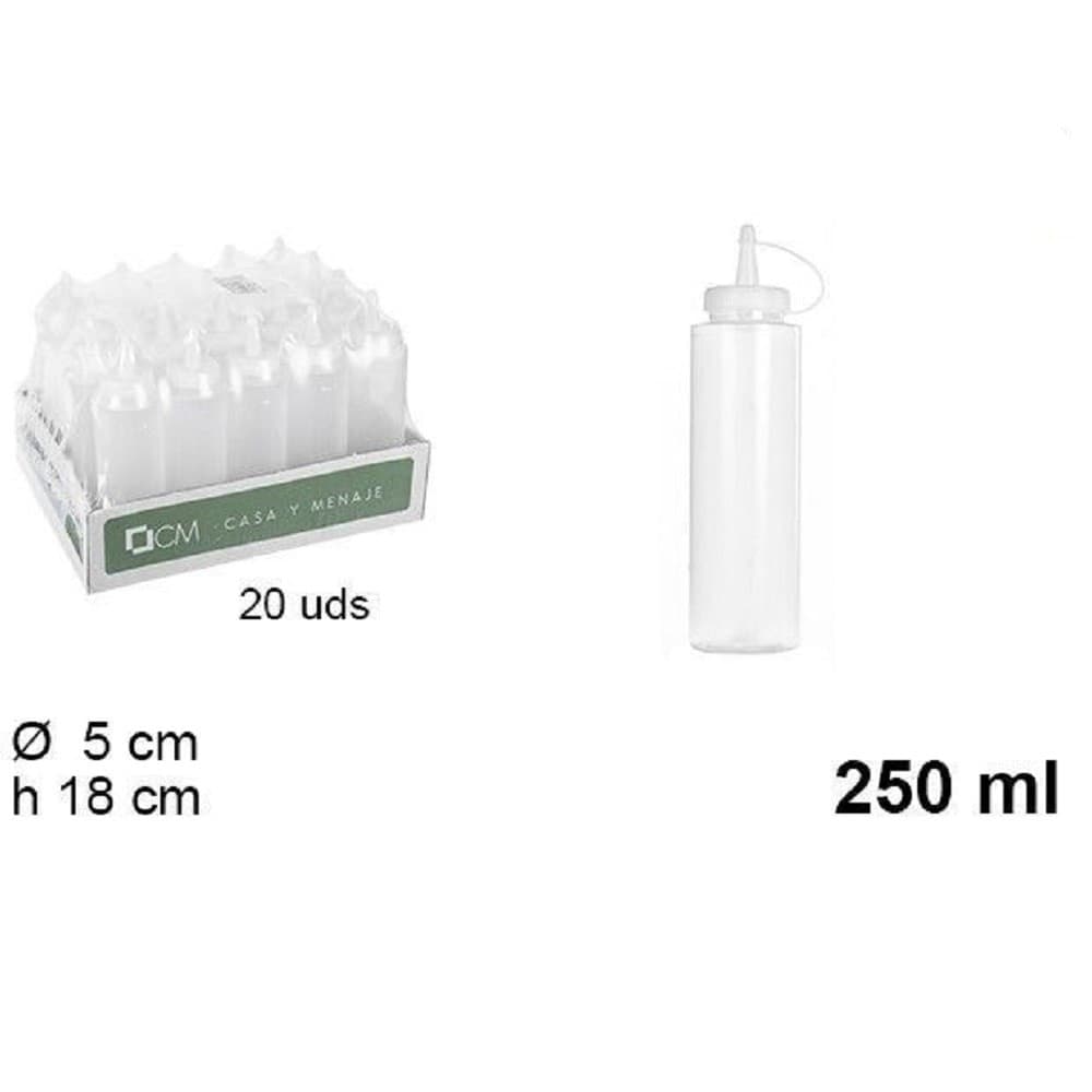 SET 20PZ BOTTIGLIE DOSATORE PLASTICA BECCUCCIO PER SALSE CONDIMENTI 250ML 102771