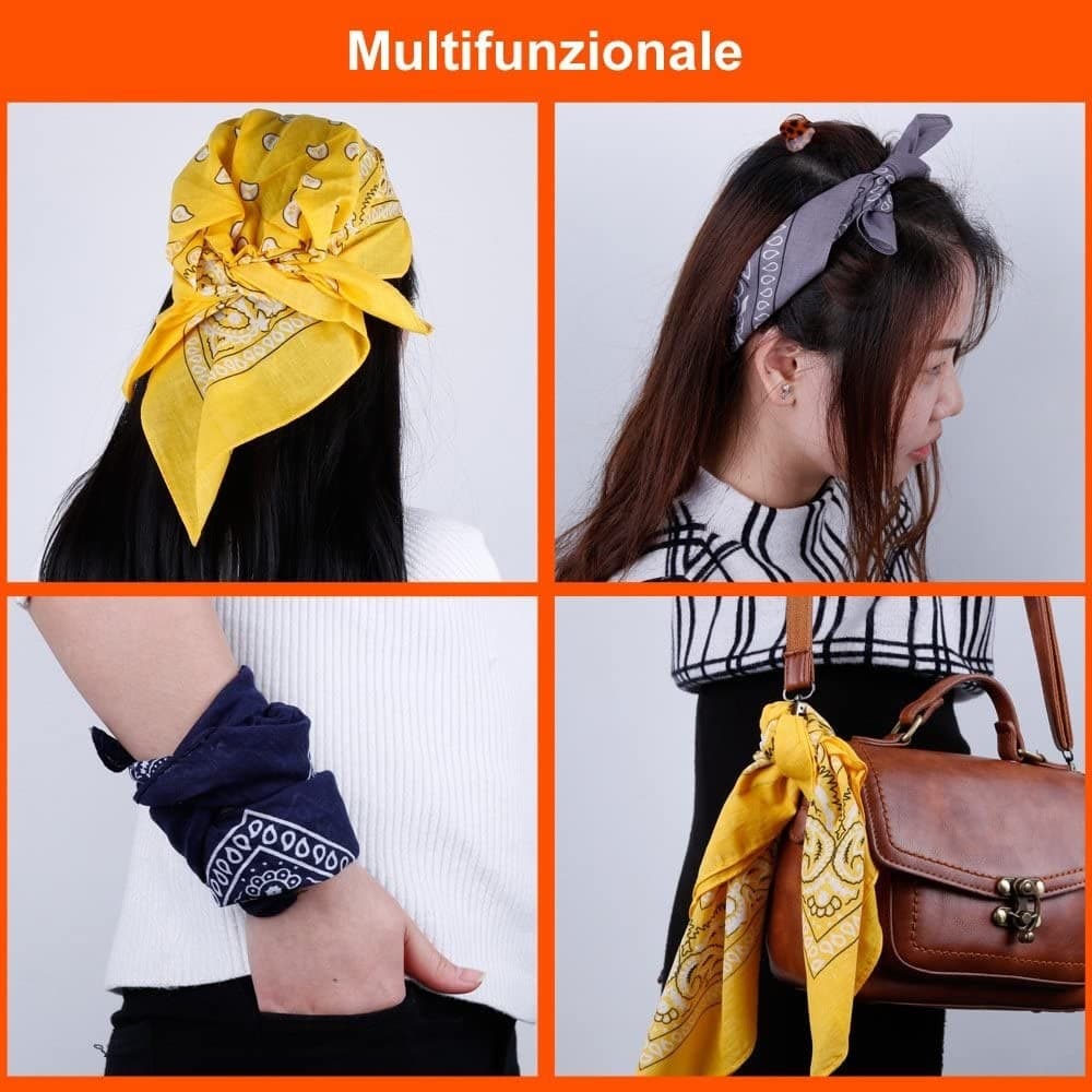 SET BANDANA VARI COLORI PER CAPELLI COLLO SCIARPA FAZZOLETTI DA TASCHINO COTONE - 7
