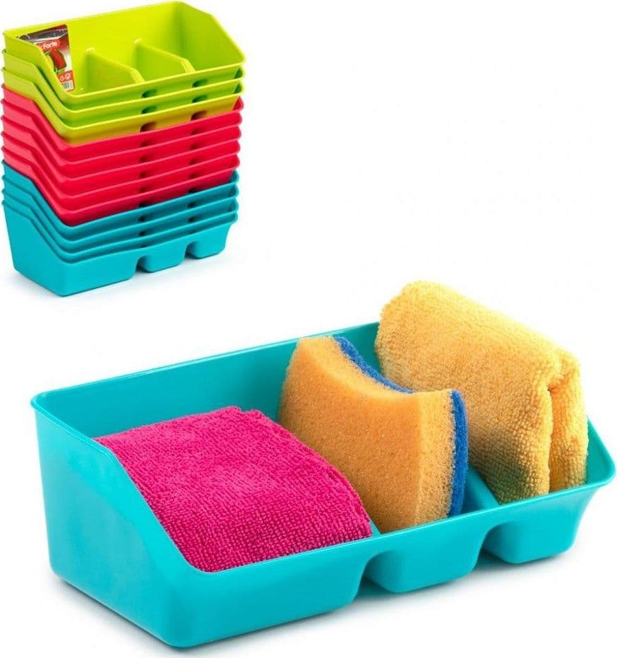 PORTA SPUGNE PORTASPUGNE A 3 SCOMPARTI 21X13XH7.5CM IN PLASTICA COLORATA 11258