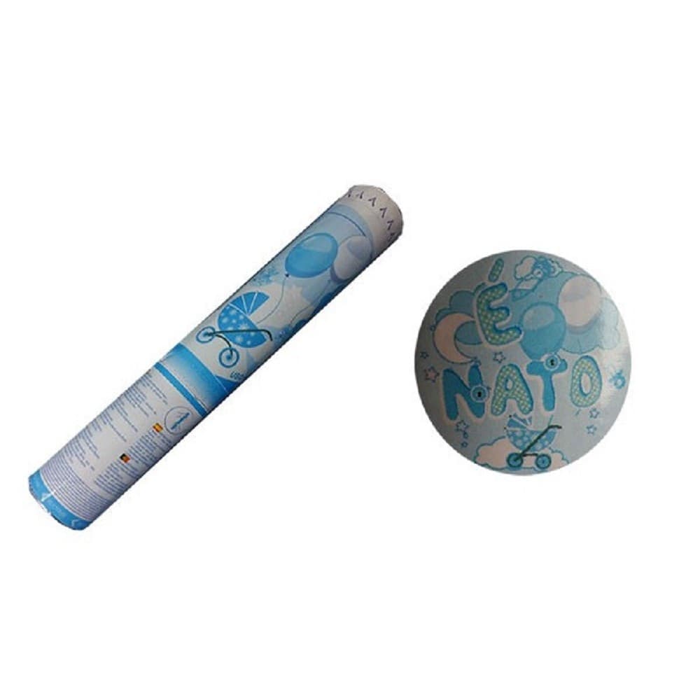 2PZ CANNONE SPARA CORIANDOLI NASCITA BIMBO PARTY È NATO CELESTI 60CM USO INTERNO - 2