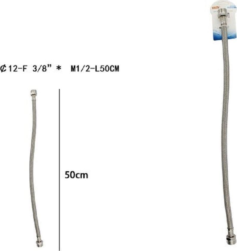 TUBO FLESSIBILE FLESSIBILI RUBINETTO MISCELATORE ACQUA 50 CM F 3/8" X M1/2 69401 - 2