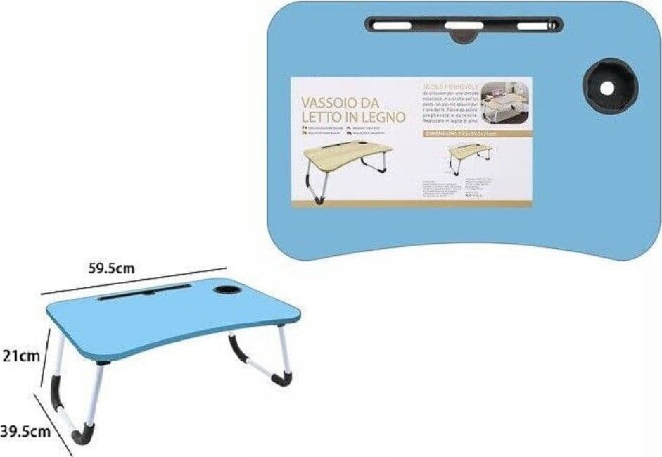 VASSOIO SCRIVANIA PIEGHEVOLE TAVOLINO TAVOLO PC SLOT TABLET TAZZA AZZURRO 71366